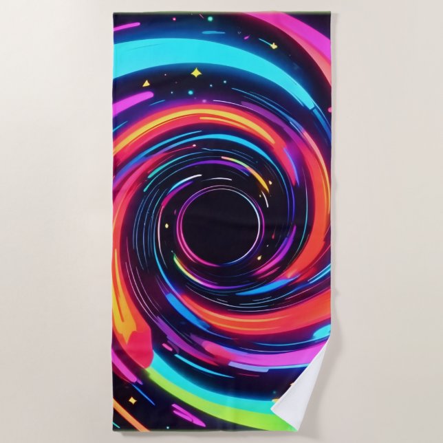 Colourful Neon Spiral Abstract Art Beach Towel (Front)