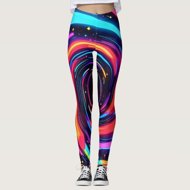 Colourful Neon Spiral Abstract Art Leggings (Front)