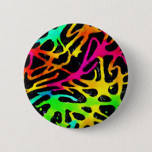 Colourful neon splatter paint design 6 cm round badge