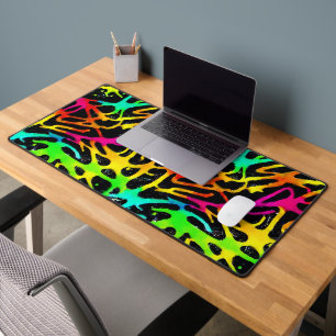 Colourful neon splatter paint design desk mat