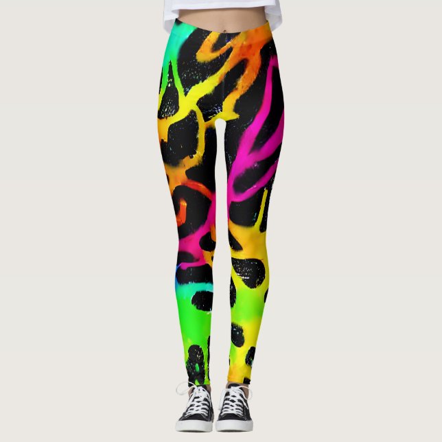 Colourful neon splatter paint design leggings (Front)