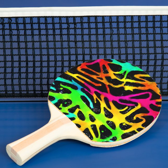 Colourful neon splatter paint design ping pong paddle (Insitu)