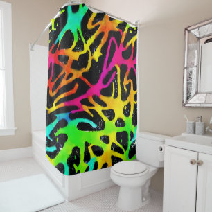 Colourful neon splatter paint design shower curtain