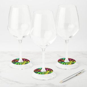 Colourful neon splatter paint design wine glass tag