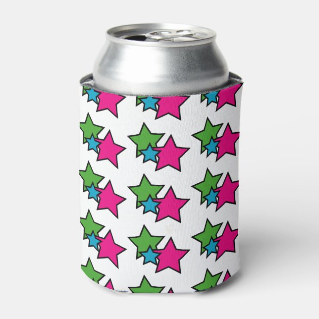 Colourful Neon Star Trio Pattern  Can Cooler (Can Front)