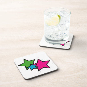 Colourful Neon Stars Green Pink Blue Black Coaster