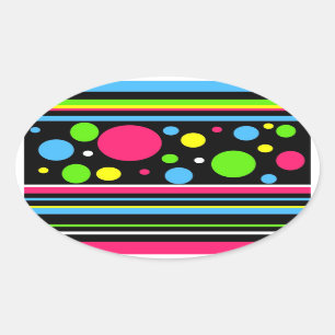 Colourful Neon Stripes Polka Dots Pink Teal Lime Oval Sticker