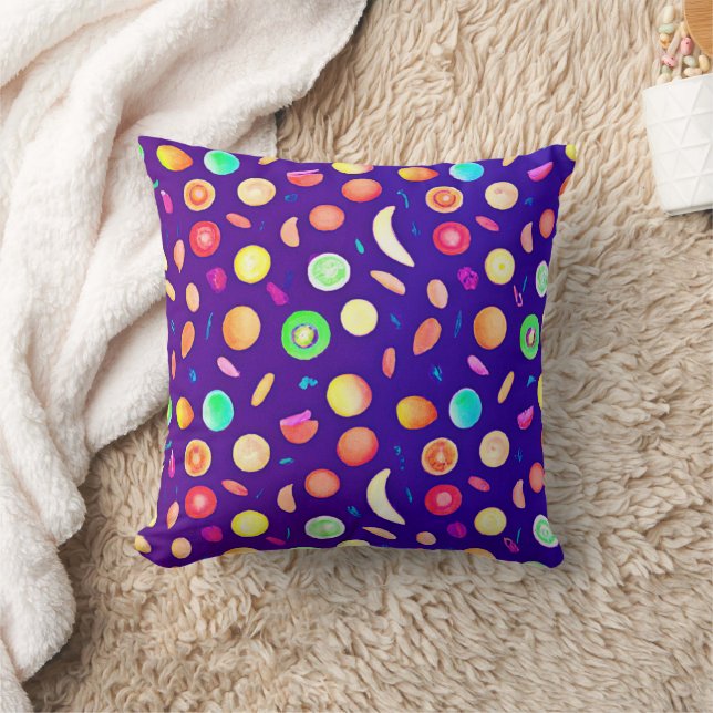 Colourful Neon Tropical Fruit Pattern Cushion (Blanket)