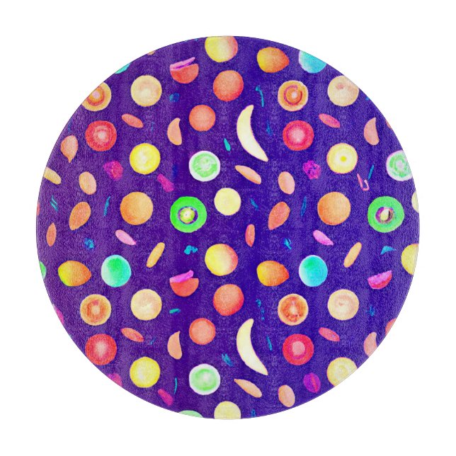 Colourful Neon Tropical Fruit Pattern Cutting Board (Front)