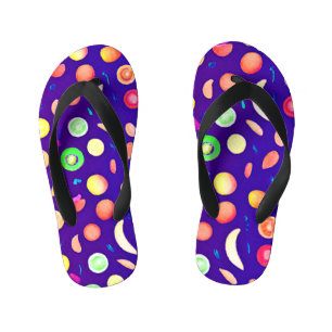 Colourful Neon Tropical Fruit Pattern Kid's Jandals