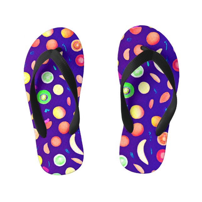 Colourful Neon Tropical Fruit Pattern Kid's Jandals (Footbed)