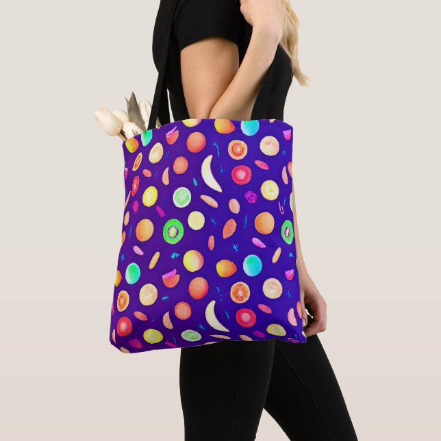 Colourful Neon Tropical Fruit Pattern Tote Bag (Close Up)