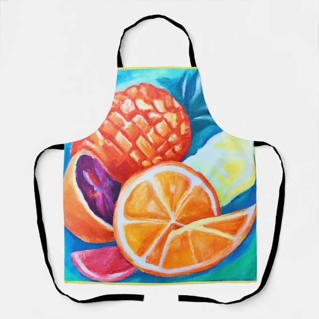 Colourful Neon Tropical Fruits Apron (Front)