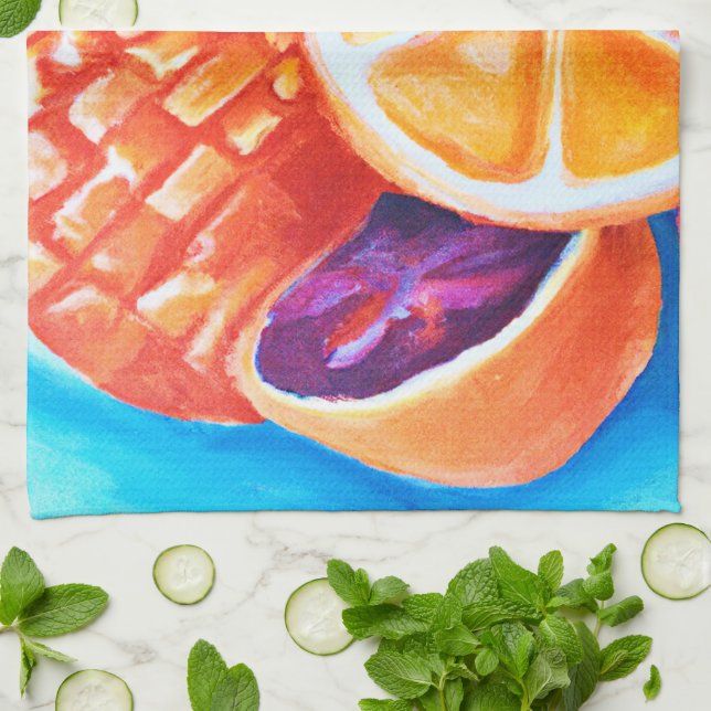 Colourful Neon Tropical Fruits Tea Towel (Folded)