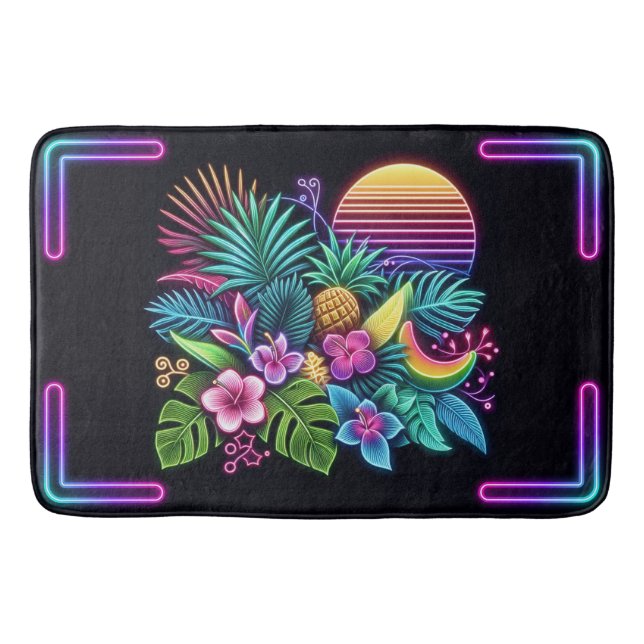 Colourful Neon tropical/Hawaiian Bath Mat (Front)