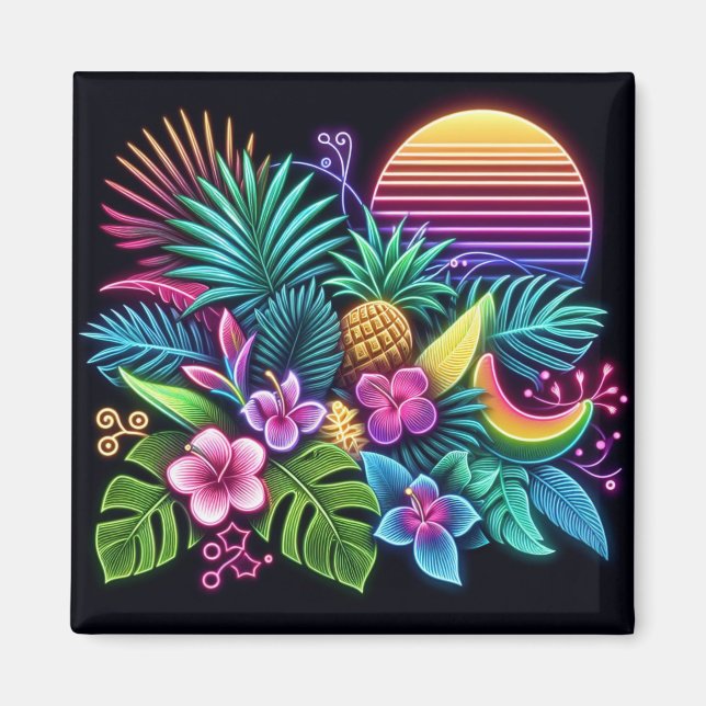 Colourful Neon tropical/Hawaiian Magnet (Front)