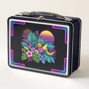 Colourful Neon tropical/Hawaiian Metal Lunch Box