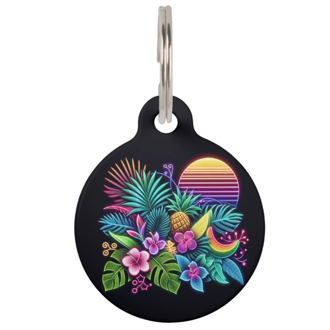 Colourful Neon tropical/Hawaiian Pet Tag (Front)