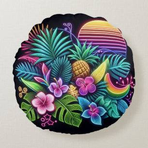 Colourful Neon tropical/Hawaiian Round Cushion