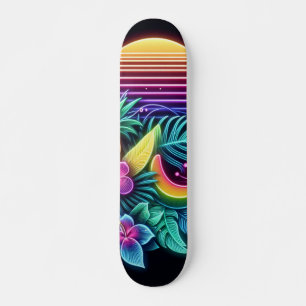 Colourful Neon tropical/Hawaiian Skateboard