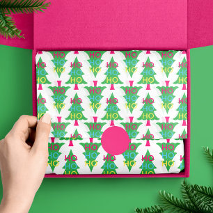 Colourful Neon Typographic HO HO Christmas Tree Tissue Paper