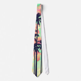 Colourful Neon Watercolor with Black Palm Trees Tie