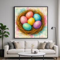 Colourful Nest Eggs - Watercolor Painting Style Ar