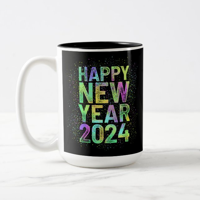 Colourful new year 2024 Two-Tone coffee mug (Left)