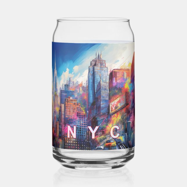 Colourful New York City Skyline Can Glass (Back)