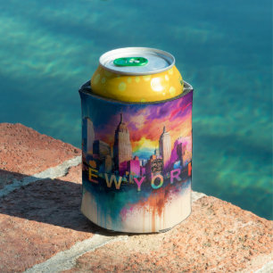 Colourful New York Skyline Abstract Art Can Cooler