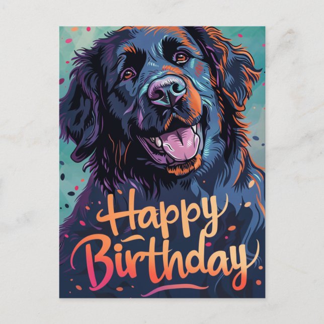 Colourful Newfoundland dog Birthday Postcard (Front)