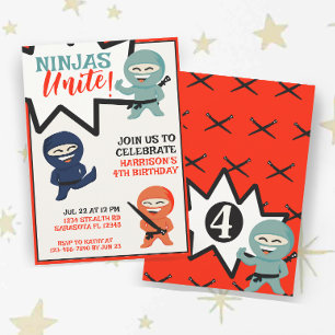 Colourful Ninja Karate Birthday Invitation