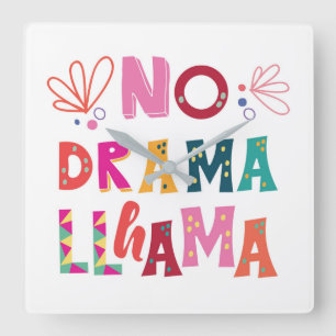 Colourful No Drama Llama Square Wall Clock