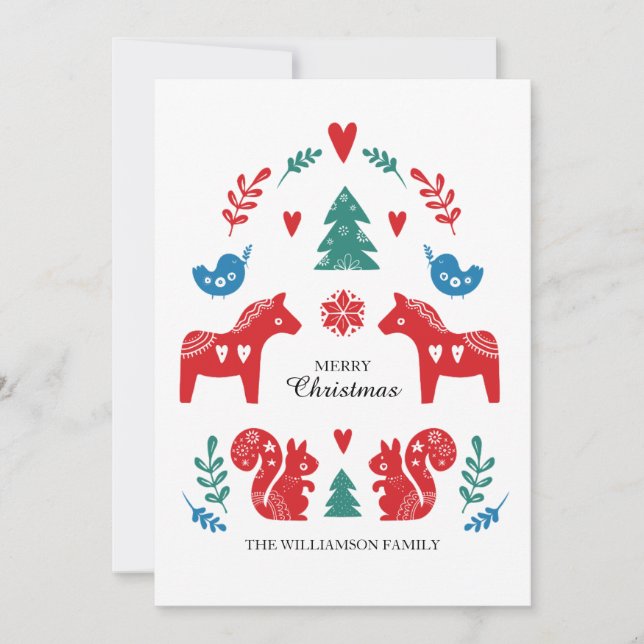 Colourful Nordic Scandinavian Merry Christmas Holiday Card (Front)