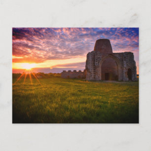 Colourful Norfolk ruins at sunset postcard