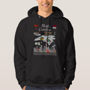 Colourful North Carolina Map Popular Landmarks And Hoodie