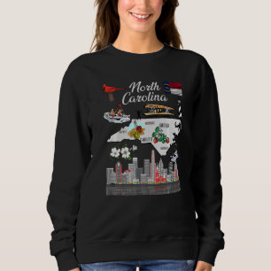 Colourful North Carolina Map Popular Landmarks And Sweatshirt