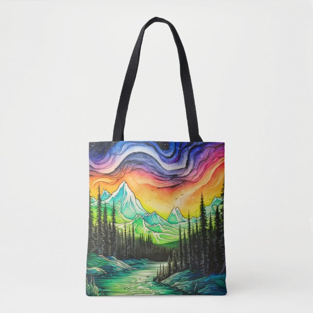 Colourful Northern Lights Tote Bag (Front)