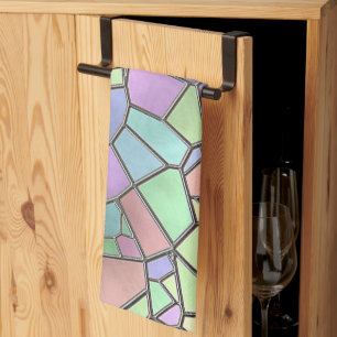 Colourful Nouveau Deco Stained Glass Pattern Tea Towel