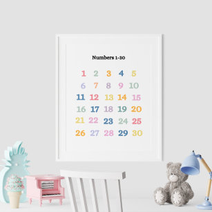 Colourful Numbers 1-30 Educational Poster