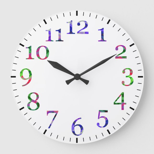 Colourful numbers wall clock. large clock (Front)