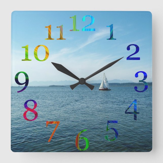Colourful numbers wall clock. square wall clock (Front)