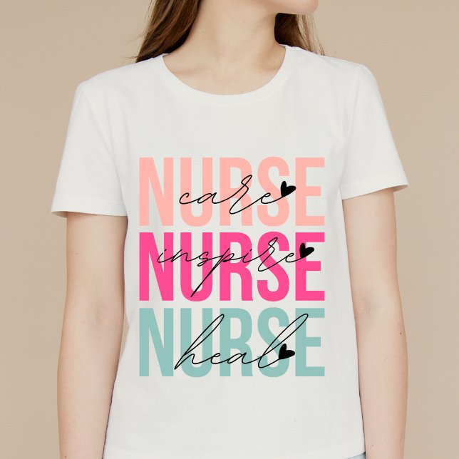 Colourful Nurse Care Inspire Heal T-Shirt (Creator Uploaded)