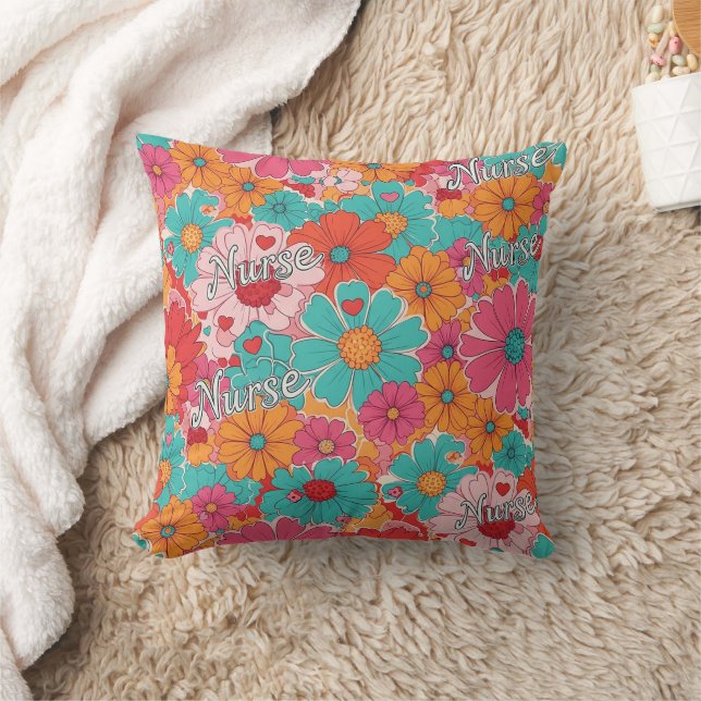 Colourful Nurse Floral Pattern (1) Cushion (Blanket)