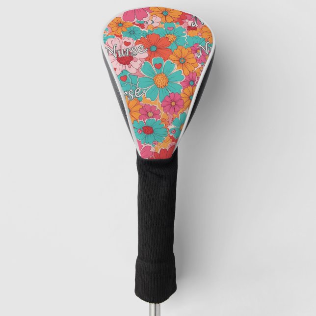 Colourful Nurse Floral Pattern (1) Golf Head Cover (Front)