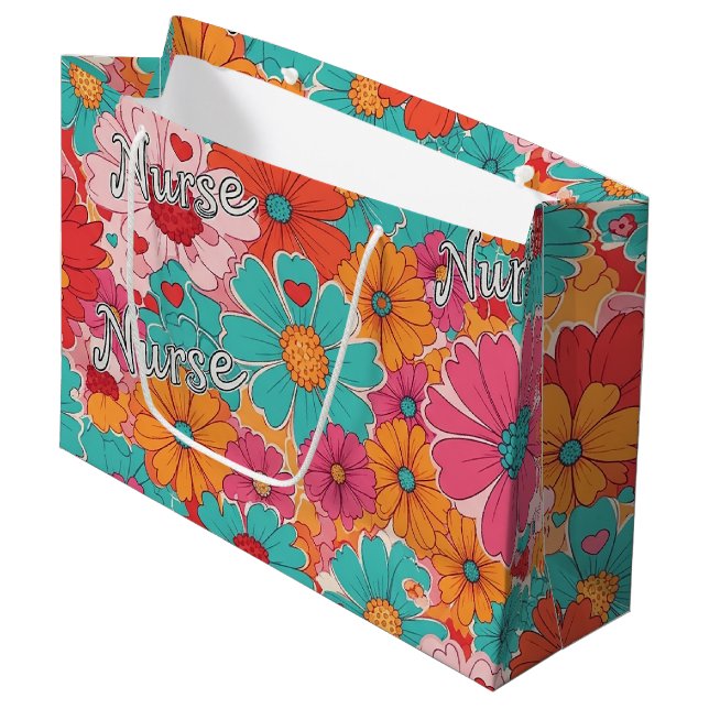 Colourful Nurse Floral Pattern (1) Large Gift Bag (Front Angled)