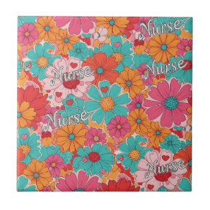 Colourful Nurse Floral Pattern (1) Tile