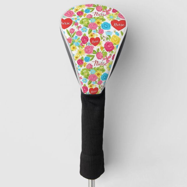 Colourful Nurse Floral Pattern (2) Golf Head Cover (Front)