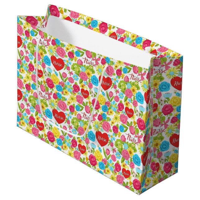 Colourful Nurse Floral Pattern (2) Large Gift Bag (Front Angled)