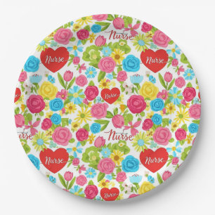 Colourful Nurse Floral Pattern (2) Paper Plate